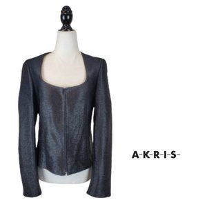 AKRIS Woven Scoop Neck Zip Front Blazer Jacket